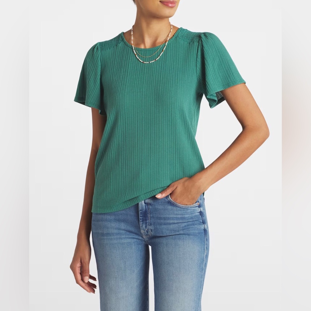 Pink Clover Green Flutter Sleeve Top